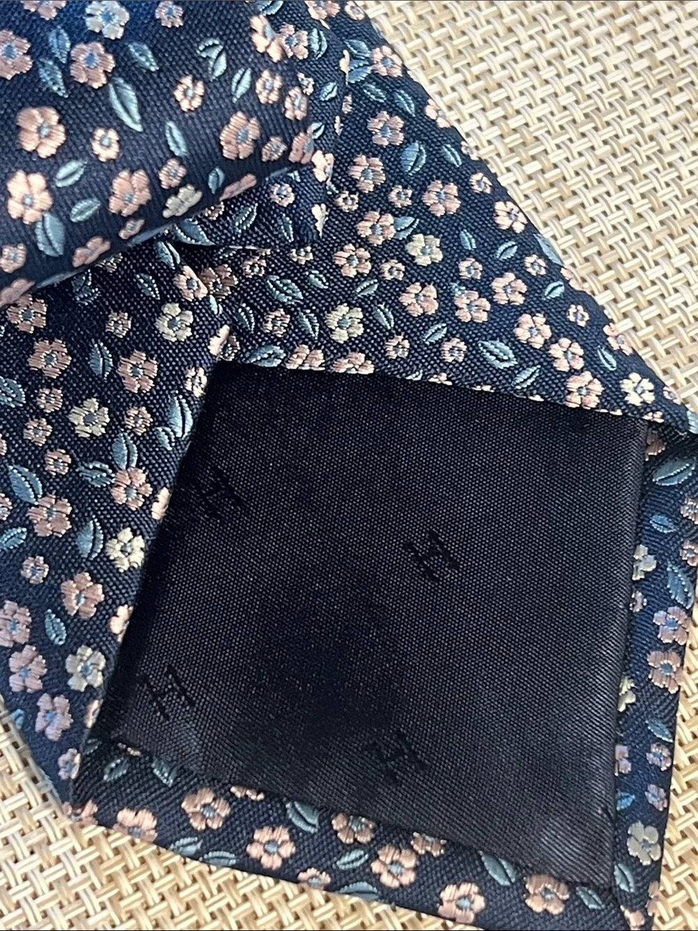 Tommy Hilfiger Navy Floral Microprint Tie with Light Blue and Pale Pink Accents